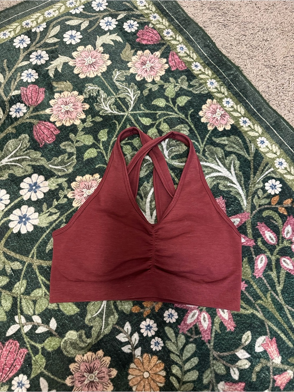 Alphalete Seamless Ruched Front Sports Bra - Wine Red